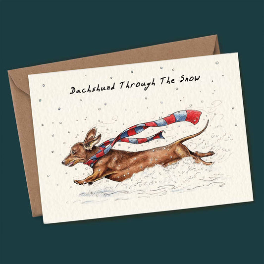 Dachshund Through The Snow Card - Christmas Card