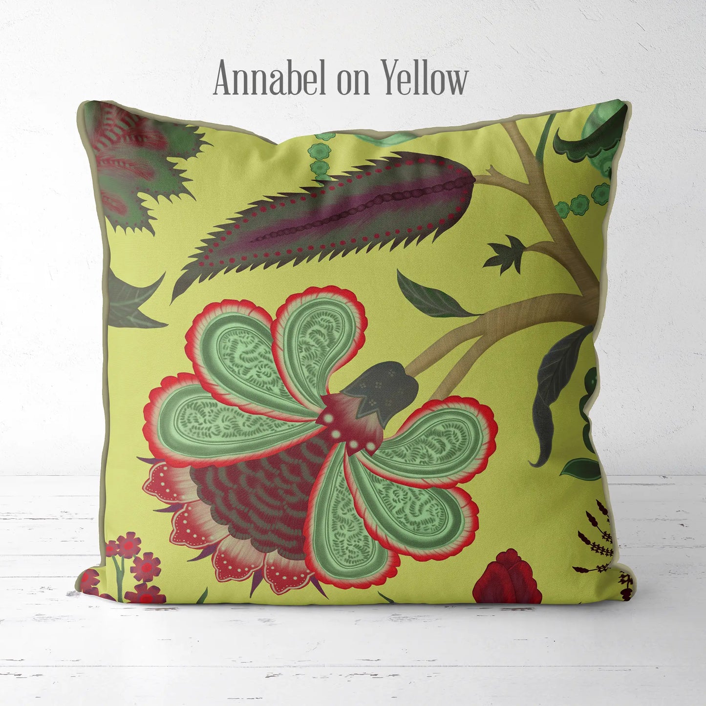 Printed Floral Pattern Cushion- Yellow
