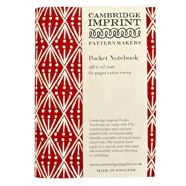 Pocket Notebook Hand Printed- Red