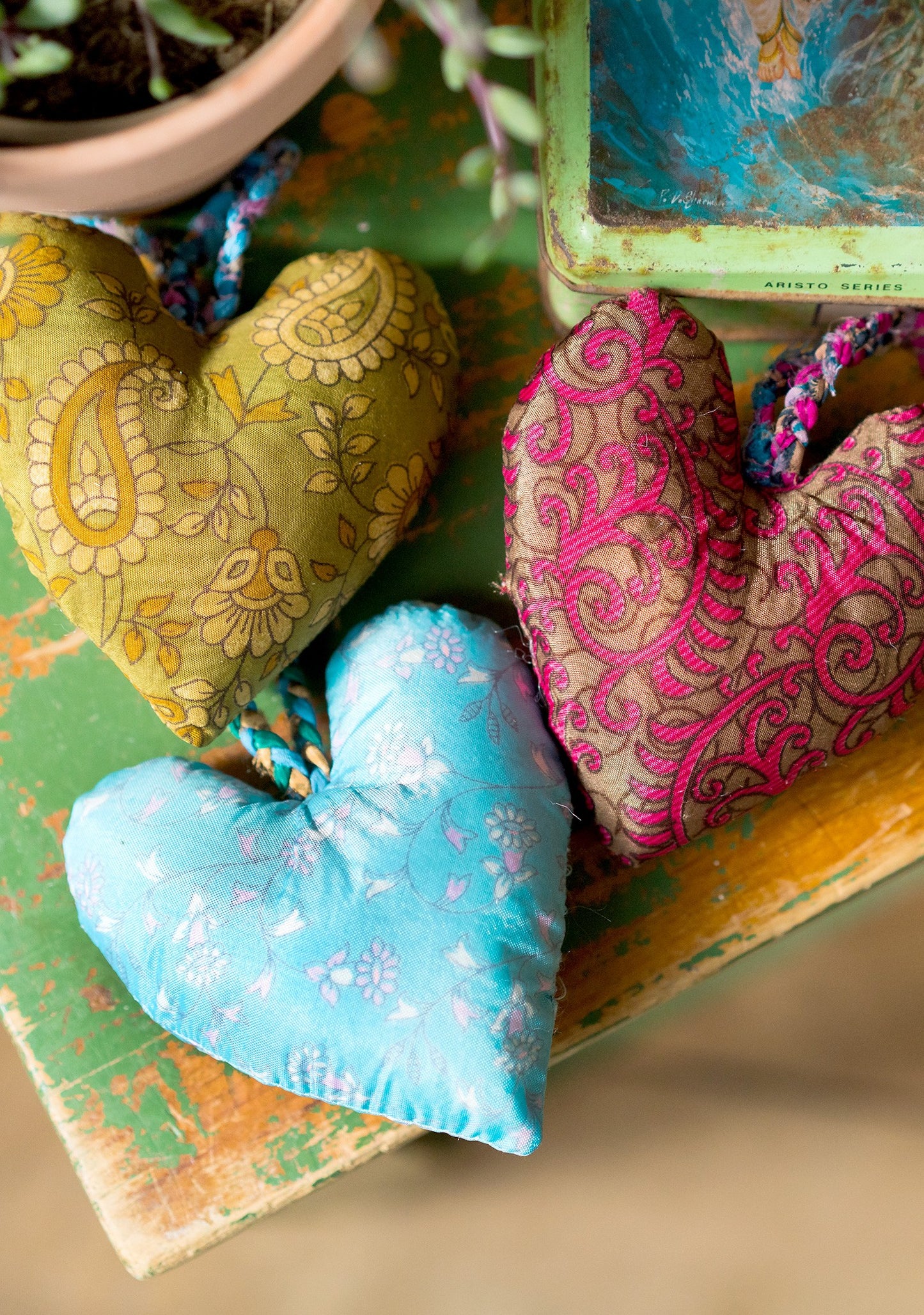 Hanging Recycled Sari Heart