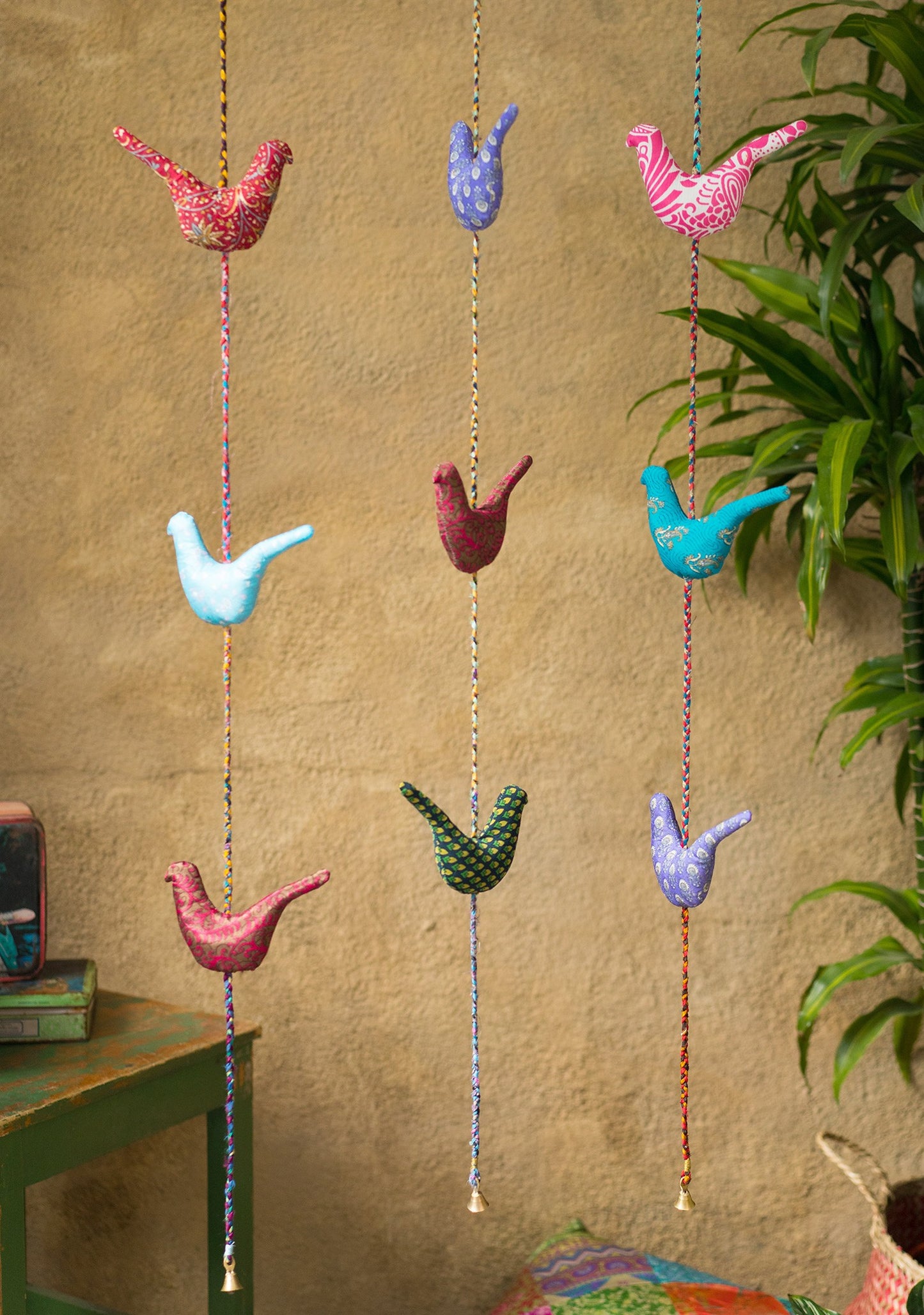 Hanging Recycled Sari String Birds