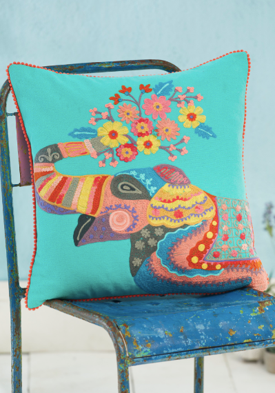 Embroidered Elephant Cushion