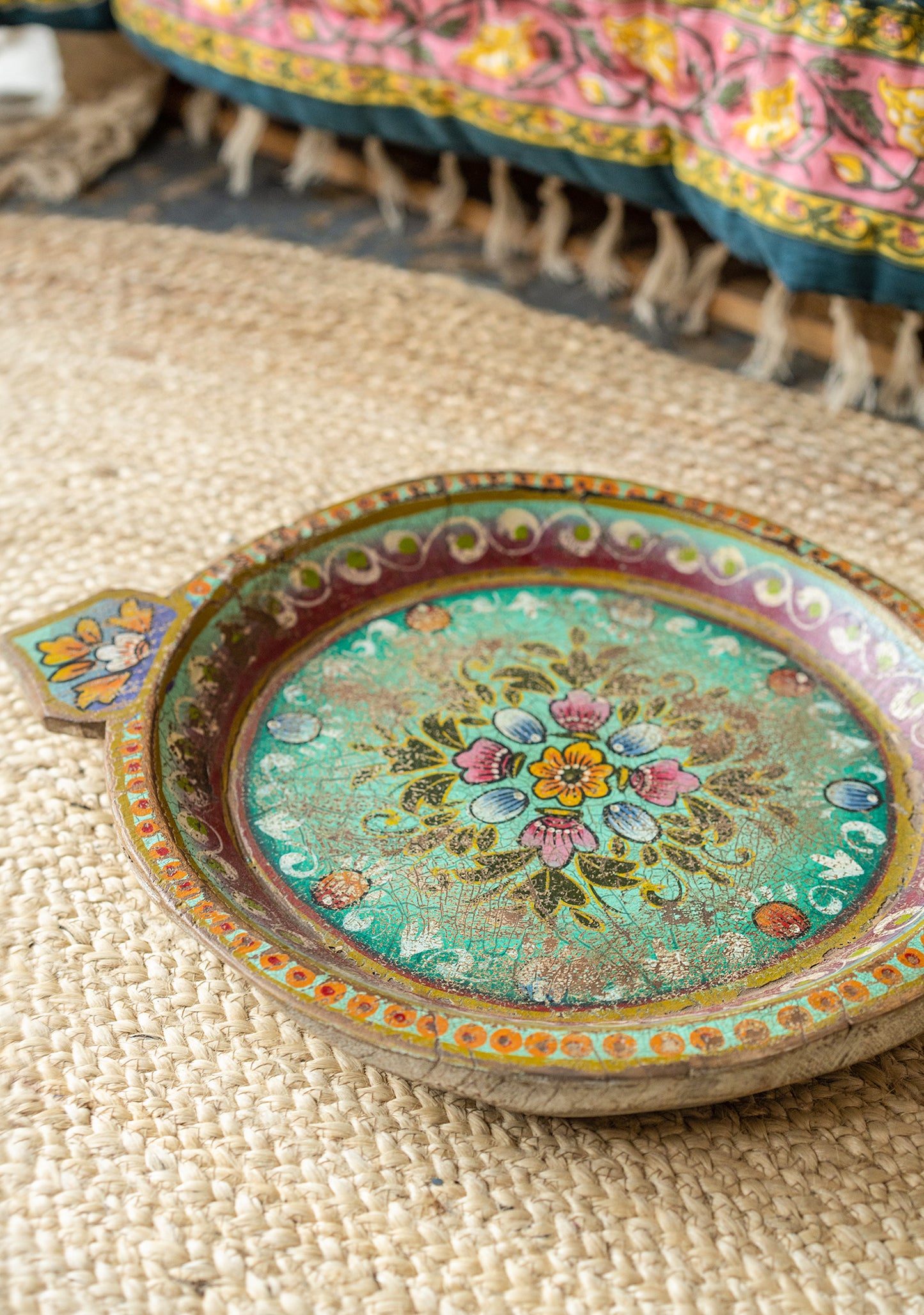 Hand Painted Vintage Tray, Turquoise