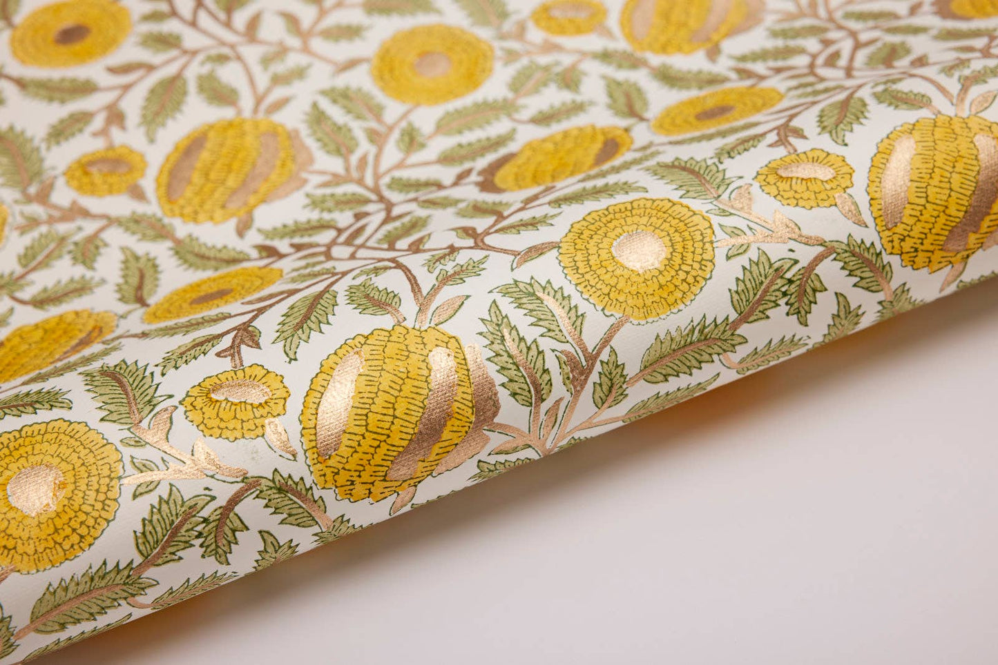 Hand Block Printed Wrapping Paper  -Marigold Glitz Sunshine
