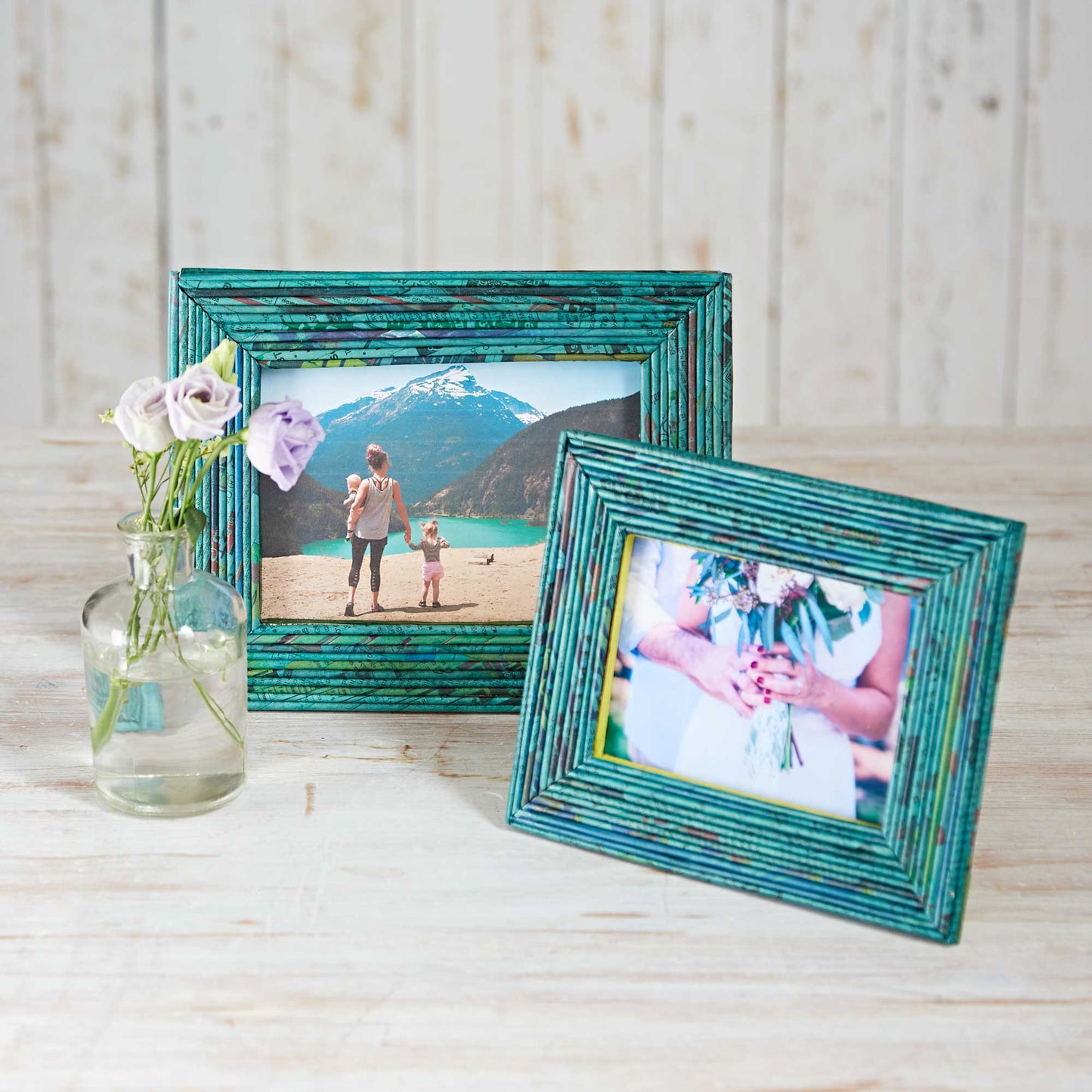 Recycled Newspaper Photo Frame - Teal