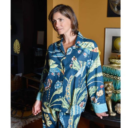 Blue Exotic Bird Print Ladies Pyjamas