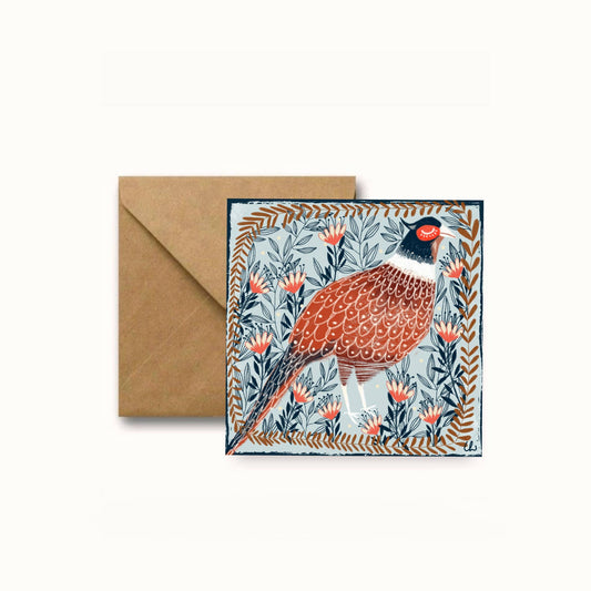 Pheasant square greeting card 14x14 cm.
