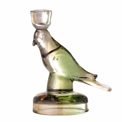Bird Green Glass Candlestick