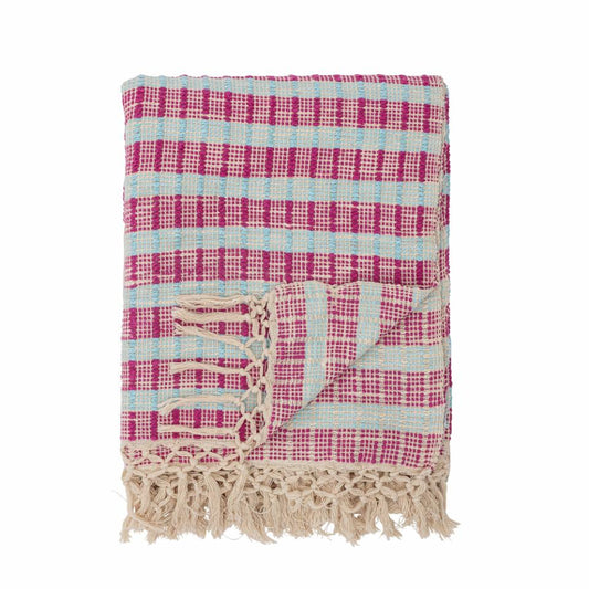 Large Pink and Blue Recycled Cotton Throw