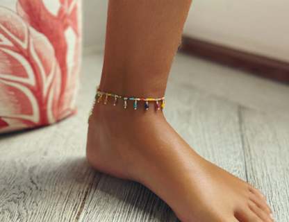 Gold Multi-colour Bead Anklet