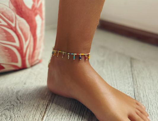 Gold Multi-colour Bead Anklet