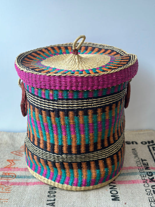 Pink African Log Basket With a Lid