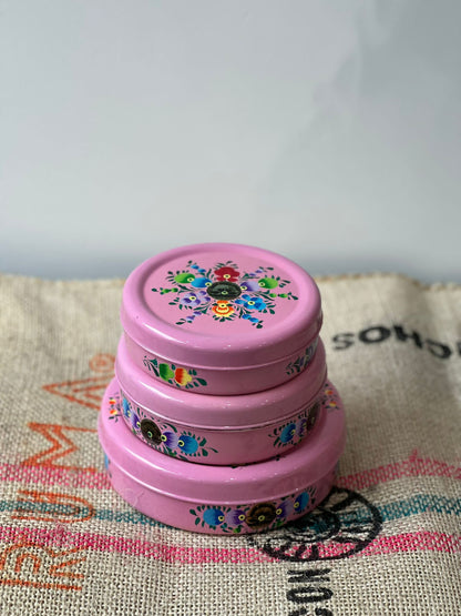 Hand Painted Floral Stainless Steel Round Containers