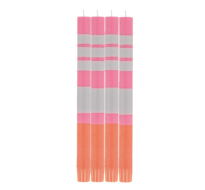 Striped Willow Grey, Neyron Rose & Orange Flame Dinner Candles - 4 Pack