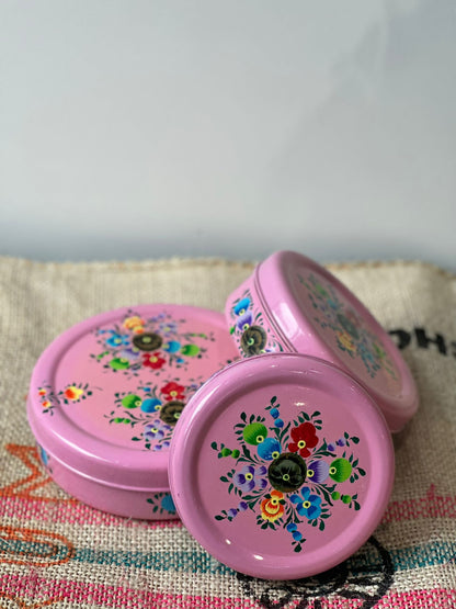Hand Painted Floral Stainless Steel Round Containers
