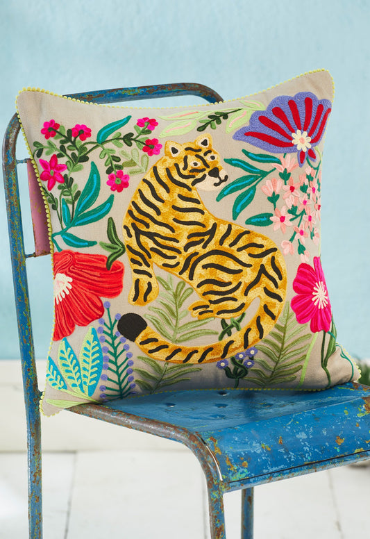 Embroidered Tiger Cushion