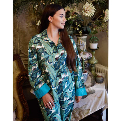 Green Leaf Print Ladies Pyjamas