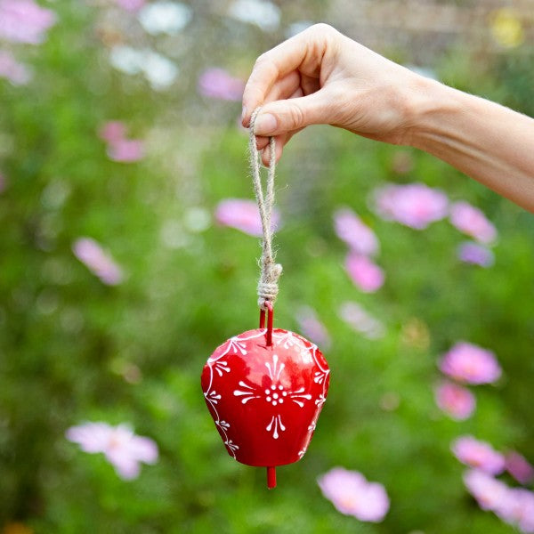Hand Painted Cream Iron Bell-Red