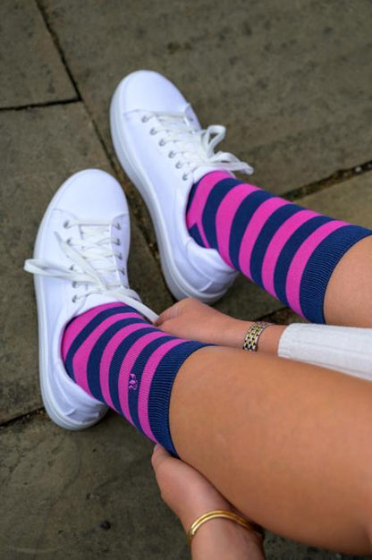 Swole Panda - Women’s Pink And Navy Bamboo Socks